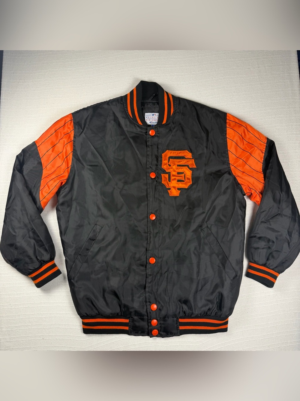 Vintage San Francisco Giants MLB G-III Satin Pinstripe Bomber Jacket Mens M